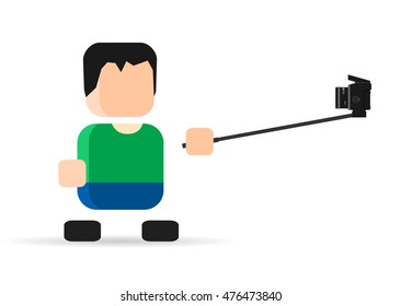People take pictures using the selfie stick
