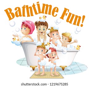 People taking a bath illustration