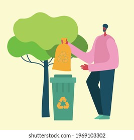 People taking care of planet collage. Zero waste, think green, save the planet, our home hand written text in the modern flat design