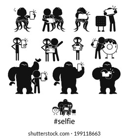 People taking more selfie. Vector icons set