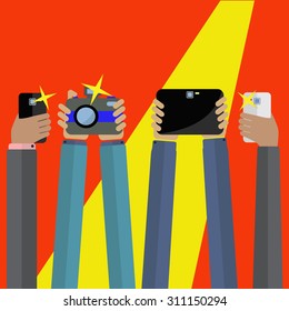 People taking photographs of you, paparazzi, at an event vector concept