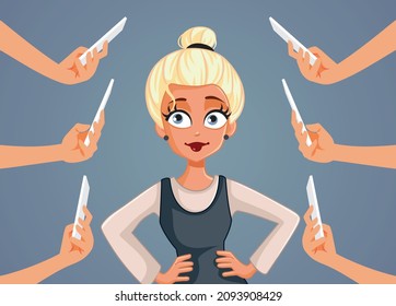 

People Taking Photos of Online Celebrity Vector Cartoon Illustration. Internet celebrity connecting with fans via meet up event

