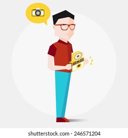 People Taking Photos Using Camera Vector Illustration