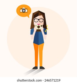 People Taking Photos Using Camera Vector Illustration