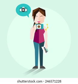 People Taking Photos Using Camera Vector Illustration