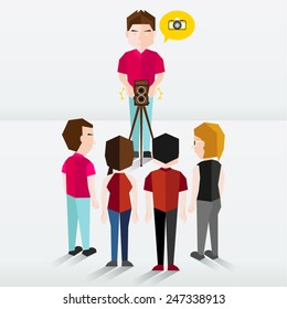 People Taking Photos Using Camera Vector Illustration