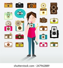 People Taking Photos Using Camera Vector Illustration