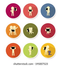 People taking self photo icon - vector illustration