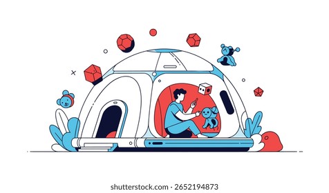 People taking shelter inside a tent during an outbreak quarantine situation illustration