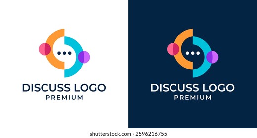 People talk chat bubble logo design vector illustration template. Talking people logo icon symbol illustration. Vector logo design of people, talking, discussion, conversation, education, consulting.