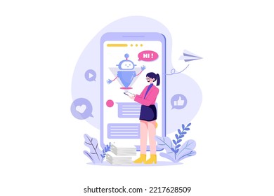 La gente habla con robots chatbot en la aplicación para smartphones