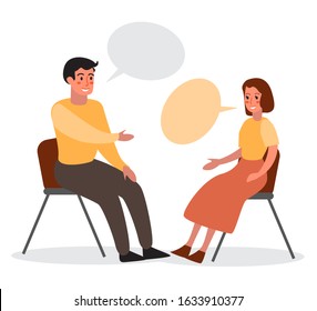 People talk to each other using bubble speech. People chatting. Communication with person. Isolated flat vector illustration Isolated flat vector illustration