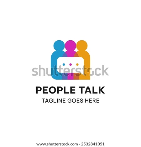 People talk logo template in simple style. Diverse people and chat bubble vector illustration