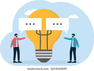 People talk and make an idea shape metaphor of discussion. Business flat vector concept illustration for Wallpaper, Banner, Background, Infographic, Book, And Web Landing Page.

