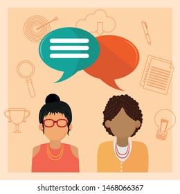 People talking with blank speech bubbles on social media icons background ,vector illustration.