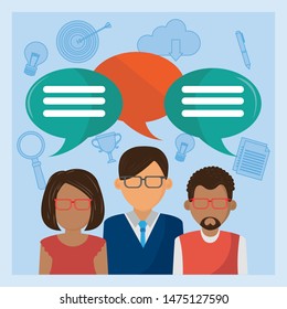 People talking with blank speech bubbles on social media icons background ,vector illustration.