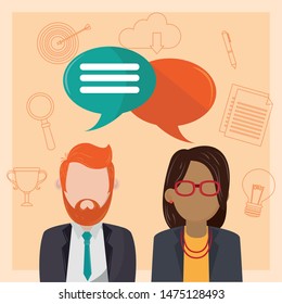People talking with blank speech bubbles on social media icons background ,vector illustration.