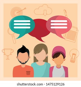People talking with blank speech bubbles on social media icons background ,vector illustration.
