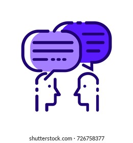 People Talking. Blue flat thin line icons. vector illustration