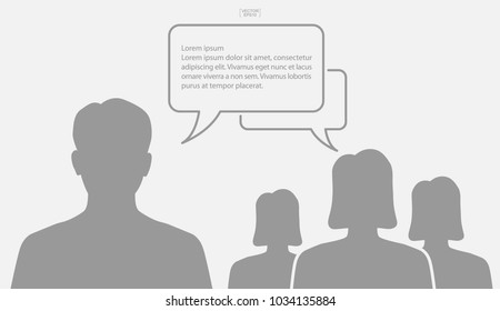 People talking with bubble sign area for copy space. Human thinking with empty chat and idea bubble. Vector illustration.