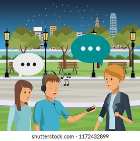 People talking at city