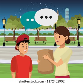 People talking at city