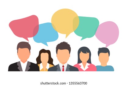 People talking with colorful speech bubbles. are discussing social network, news, social networks, chat, dialogue speech bubbles