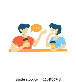 People talking to each other. Dialog betwen man and woman with speech bubbles. Communication and conversation. Isolated flat vector illustration