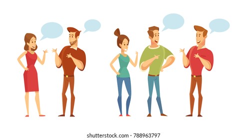 People talking to each other. Discussion, exchange of ideas. Vector set of characters.Illustration in a flat style isolated on white.
