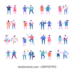 Menschen, die flaches Design-Illustrations-Paket sprechen, einzeln auf Weiß  