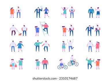 People talking flat design illustration bundle isolated on white  