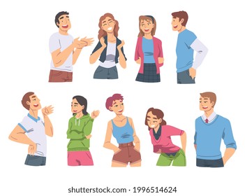 People Talking and Gesturing Set, Men and Women Communicating, Discussing Latest News or Gossiping Cartoon Vector Illustration