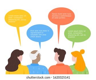 People talking in group with the chat bubbles. Online courses, education, lessons. Flat design modern illustration. People characters. 
