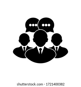 People talking icon, group of people with message in black on isolated white background. EPS 10 vector.