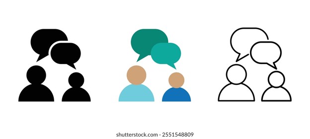 people talking icon set. line and flat style icon symbol sign. Chat, dialog bubble. Communication Icon Vector  Illustration.