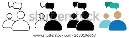 people talking icon set. line and flat style icon symbol sign. Conversation and communication icons, chat or talk speech bubble icon. Vector Illustration.