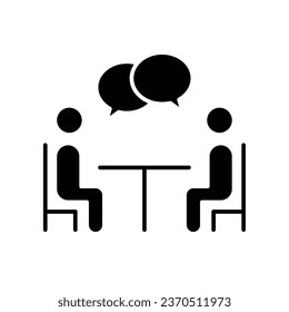Icono de la conversación. Dos avatares humanos se sientan juntos para reunirse y discutir. Conversación en equipo, charla y compartir ideas. Ilustración vectorial. Diseño en fondo blanco. EPS10