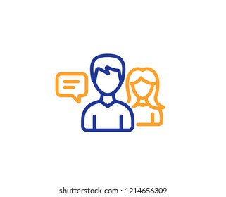 People talking line icon. Conversation sign. Communication speech bubbles symbol. Colorful outline concept. Blue and orange thin line color icon. People talking Vector