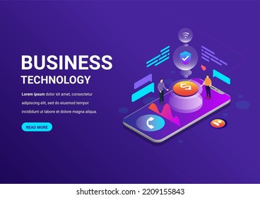 People talking on mobile phone screen Workflow and business management. 3D vector isometric illustration.