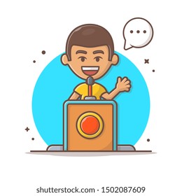 People Talking On Pulpit Vector Icon Illustration. Boy Character And Pulpit Icon Concept White Isolated. Flat Cartoon Style Suitable for Web Landing Page, Banner, Sticker, Background