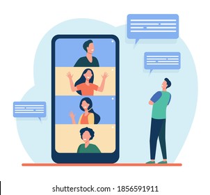 People talking on video conference. Smartphone, friend, chat flat vector illustration. Communication and digital technology concept for banner, website design or landing web page