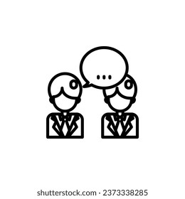 Icono de contorno de personas hablando. Ilustración vectorial. El icono aislado se adapta a la web, infografías, interfaces y aplicaciones.