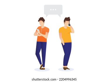 People talking phone. Flat communication and conversation with smartphone vector characters