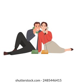People talking phone. Man and woman have conversation. Flat vector illustration isolated on white background