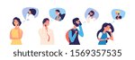 People talking phone. Men, women, teenagers calling by telephone. Flat communication and conversation with smartphone vector characters