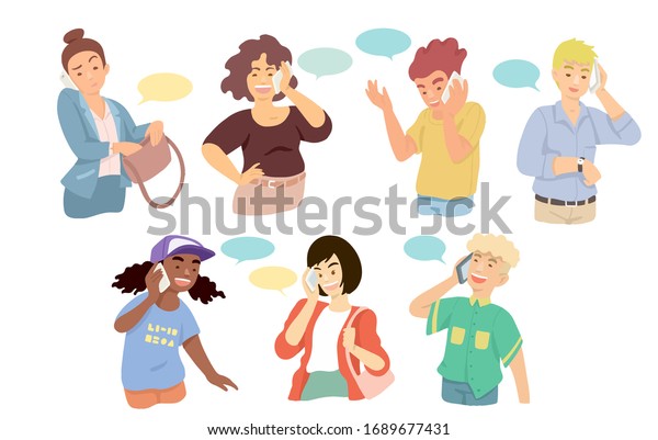 People Talking Phone Men Women Calling Stock Vector Royalty Free