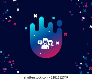 People talking simple icon. Conversation sign. Communication speech bubbles symbol. Cool banner with icon. Abstract shape with gradient. Vector