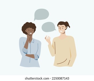 People talking, telling or speaking. Communication concept.Couple chatting with speech bubbles.Men and women meeting.Dialogue between characters.