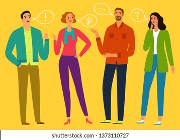 People talking and thinking. Including doodle elements. Communication illustration for your design. 