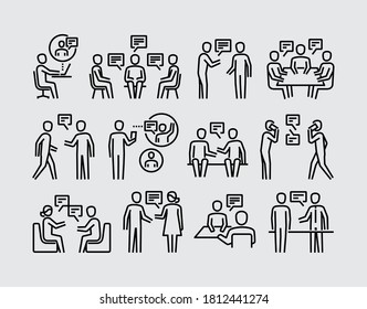 People Talking. Two People Talk Face To Face Vector Line Icons Set	